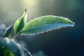 Wall Mural - green leaf with water drops