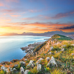 Wall Mural - amazing view of porticello and santa flavia towns and national park orientata pizzo cane
