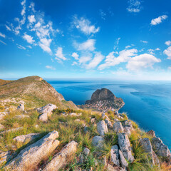 Wall Mural - amazing view of santa flavia town with cape zafferano and national park orientata pizzo cane.