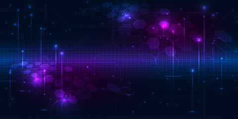 Wall Mural - Vector illustrations of  blue hexagonal network pattern digital hi tech background.
