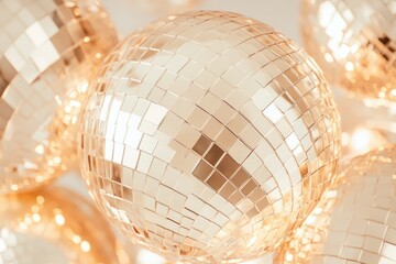 Wall Mural - golden disco ball texture reflecting warm light on a clean white background in a minimalist style fo