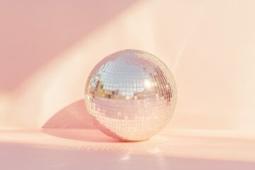 Wall Mural - shimmering disco ball casting colorful sparkles on subtle pastel gradient background