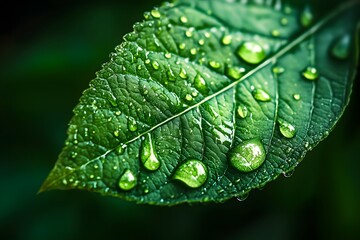 Wall Mural - green leaf with water drops