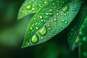 Wall Mural - green leaf with water drops