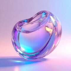 Wall Mural - Transparent glass sphere with water and bubbles reflecting light, set against a blue and white abstract background