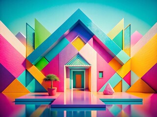 Wall Mural - bright minimalist geometric shapes, colorful abstract background, surreal art