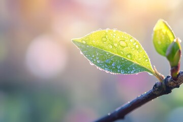 Wall Mural - green leaf with dew drops
