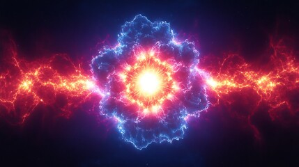 Wall Mural - Fiery plasma swirls dynamically collide creating vibrant cosmic energy. AI Generated