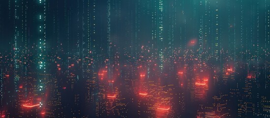 Wall Mural - futuristic city at night with glowing data streams.