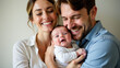 © Galeno - young couple warmly hugs new baby boy tightly joy love happy faces