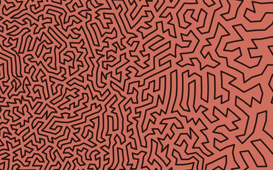 Abstract background with black zig zag stroke. Orange or brown wallpaper with bold geometric lines. Crazy doodle labyrinth pattern. Vector illustration. Modern maze geometric ornament backdrop