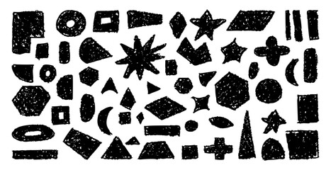 Wall Mural - set of abstract geometric basic shapes drawn with pastel black color or charcoal. hand drawn paint q