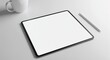 © Maxim Bazhenov - White Tablet with Stylus and Mug, Desk, Workspace with Copy Space