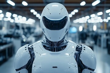 Poster - Advanced humanoid robot in a modern industry setting showcasing futuristic technology and design