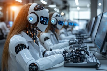 Leinwandbilder - Robotic assistants working in a modern office environment during the day