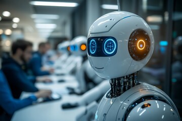 Leinwandbilder - Human-like robots assist in a futuristic office environment during working hours