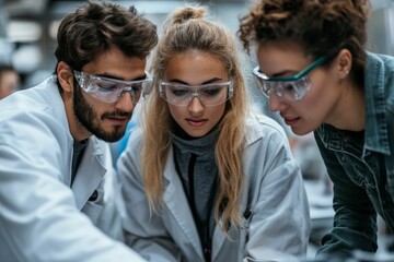 Aufkleber - Group of young students engaged in a science experiment in a modern laboratory setting during a day of learning and discovery