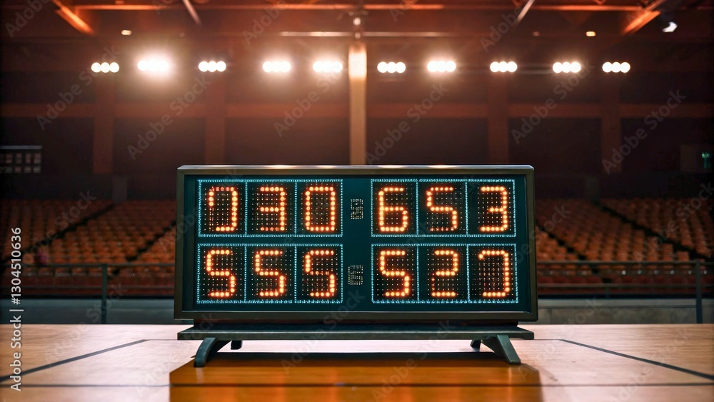 Empty Scoreboard Racing Digital Scoreboard Displaying Game Score with Bright LED Lights in an ...