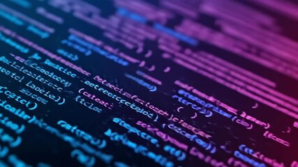 Vibrant digital code background with purple and blue hues
