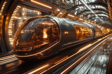 Aufkleber - Futuristic transport system showcases sleek pod design inside illuminated tunnel