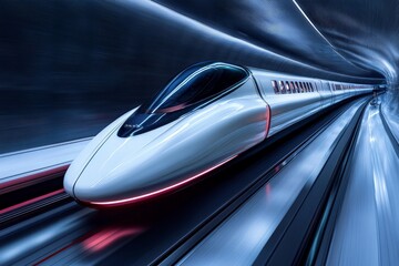 Aufkleber - High-speed train traveling through a futuristic tunnel at night with glowing lights and sleek design
