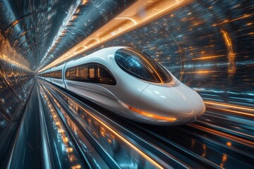 Aufkleber - Futuristic train speeds through a high-tech tunnel illuminated by vibrant lights