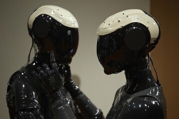 Aufkleber - Robots interact in a modern art exhibit showcasing advanced robotics and artificial intelligence technology