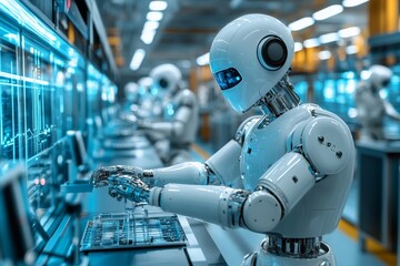 Leinwandbilder - Advanced robots working on circuit boards in a modern technology facility showcasing precision and innovation