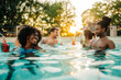 © Zamrznuti tonovi - Group of friends enjoying drinks in swimming pool at sunset