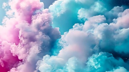 Wall Mural - Dreamy Pastel Clouds: The image captures a mesmerizing sky of pastel clouds. Fluffy formations of blue and pink hues create a dreamy and tranquil atmosphere. 