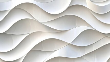 Wall Mural - Elegant Minimalist Monochromatic White Wave Texture Pattern Background, Seamless Design