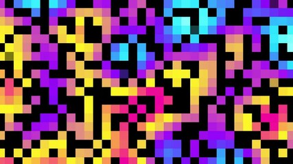 Fototapete - Multicolored pixel square mosaic background. Acid psychedelic loop VJ background