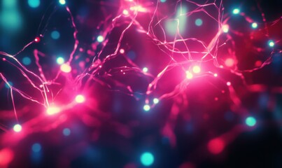 Wall Mural - dynamic network of glowing nodes and lines illuminated by gradient light symbolizing futuristic tech