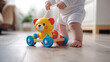 © StokHunt - Baby takes first steps with colorful toy car, exploring and developing motor skills in a safe and stimulating home environment