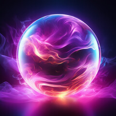 Wall Mural - abstract glowing energy sphere, vibrant neon pink and purple smoke. mystical and electrifying visual