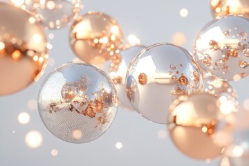 Wall Mural - fragmented mirror disco ball creating scattered light effects on a clean grey surface in a minimalis