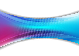 Sticker - bright shiny blue and purple flowing waves on white background with geometrical linear design. vecto