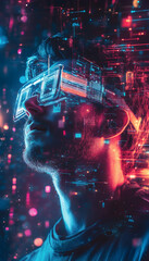Wall Mural - man embracing future technology, digital marketing, and ai chatbot concepts -