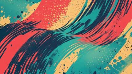 Wall Mural - Pop art-inspired wallpaper with bold color blocking and swirling patterns creating a retro explosion