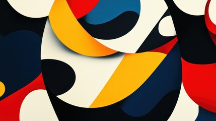 Wall Mural - Primary-colored shapes intersecting in structured yet fluid modern design