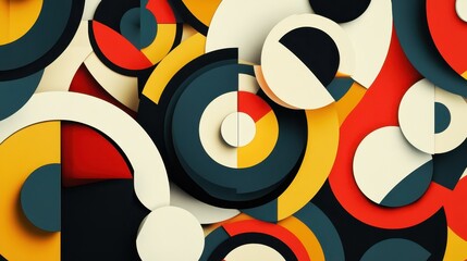 Wall Mural - Bauhaus-inspired geometric wallpaper with radial symmetry and primary shapes