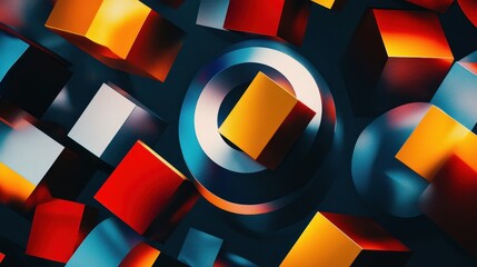 Wall Mural - Geometric background with primary-colored shapes and 3D perspective