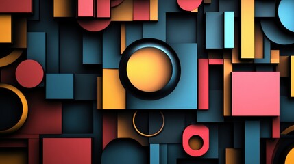 Wall Mural - Geometric wallpaper with 3D extruded primary shapes and sharp edges