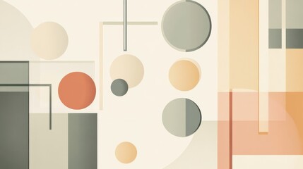 Wall Mural - Minimalist geometric backdrop with floating pastel shapes in Bauhaus style