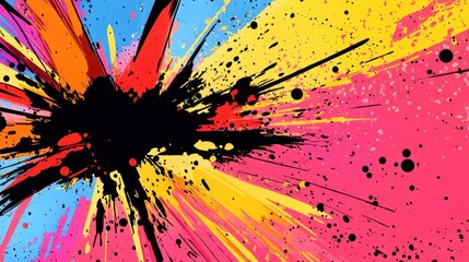 Sticker - vibrant pop-art background with halftone overlays and primary color elements
