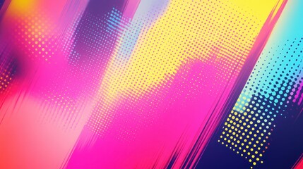 Wall Mural - Pop-art comic backdrop with bold lines halftone dots and neon color effects