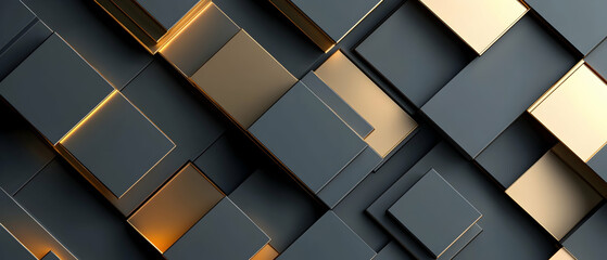 Wall Mural - modern gold and grey abstract design with overlapping squares and shadows -