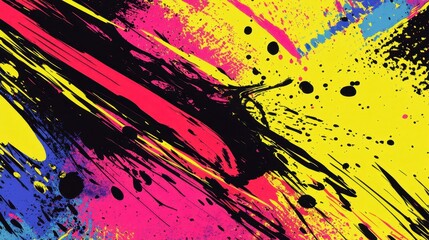 Wall Mural - 1980s pop-art background with neon liquid textures and color splashes