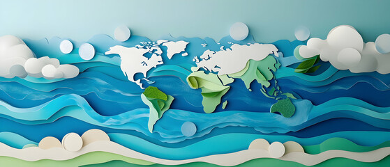 Wall Mural - paper art representing ecology and world water day -