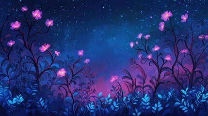 Canvas Print - A luxurious neon glow backdrop with glowing iridescent vines and soft brushstrokes in a cyberpunk atmosphere
